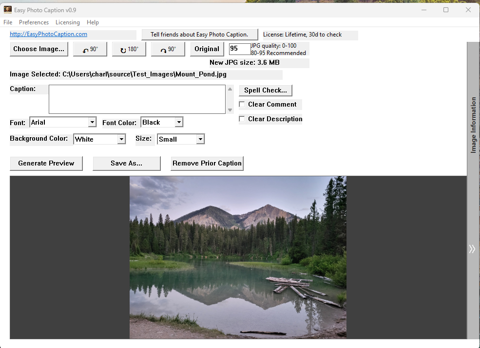 Easy Photo Caption main user interface screen shot
